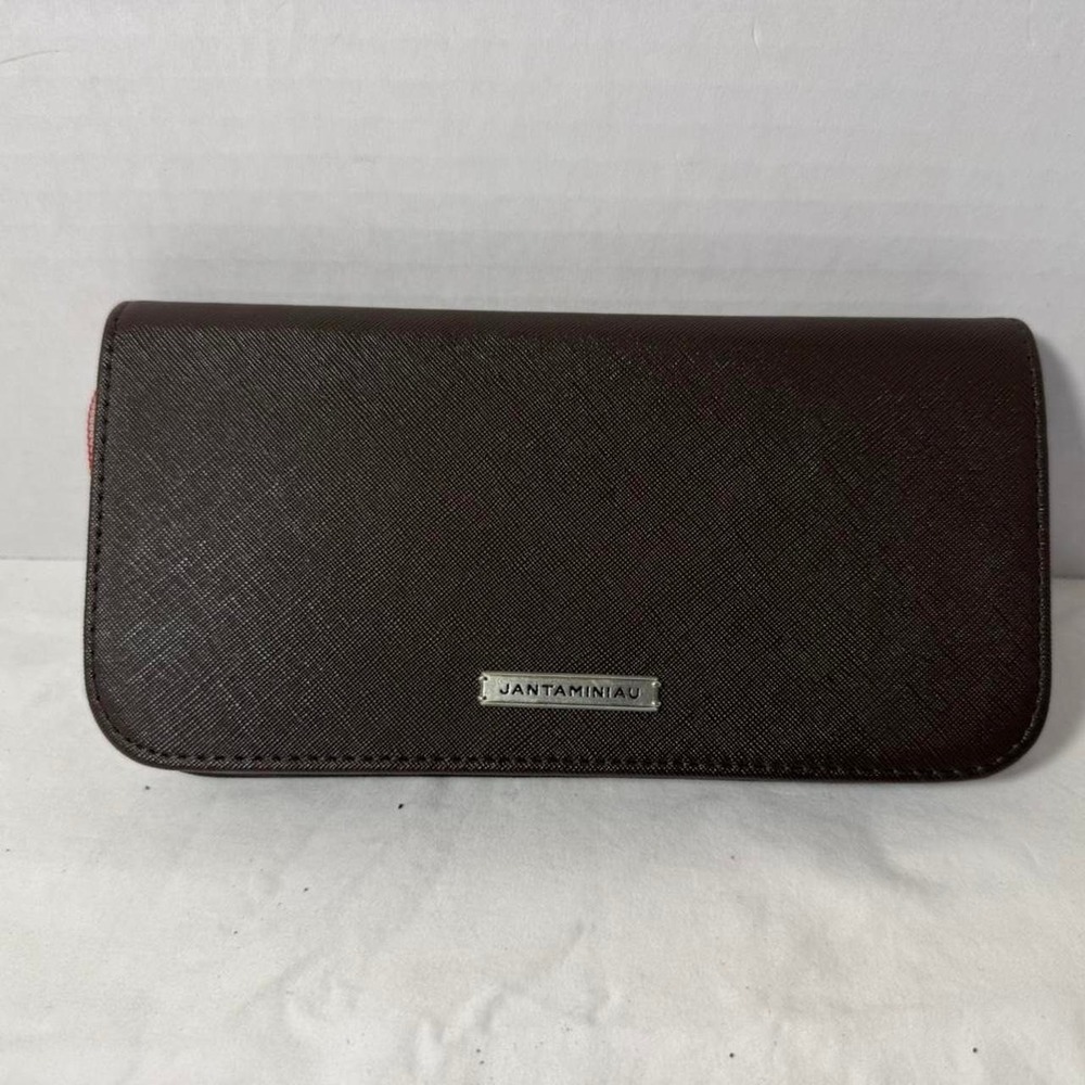 Jantaminiau KLM brown leather wallet-travel Red/White/Blue Zipper